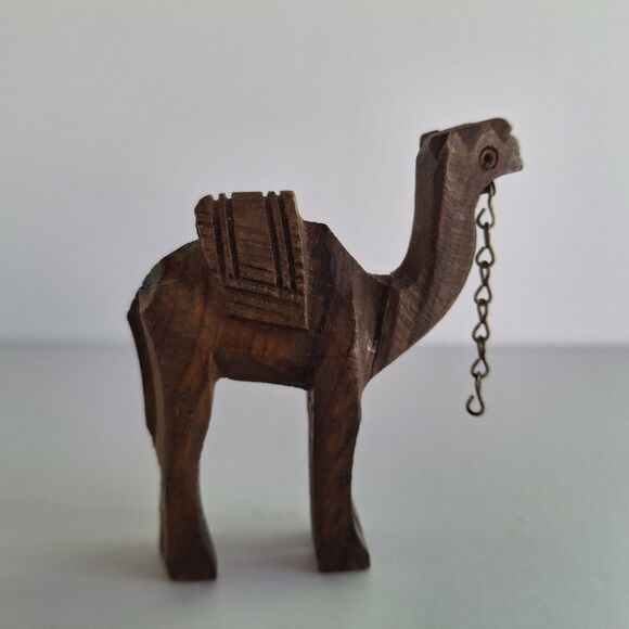 Camel Hand Carved Olive Wood Figure With Chain Figurine Home Decor Nativity - Picture 2 of 7
